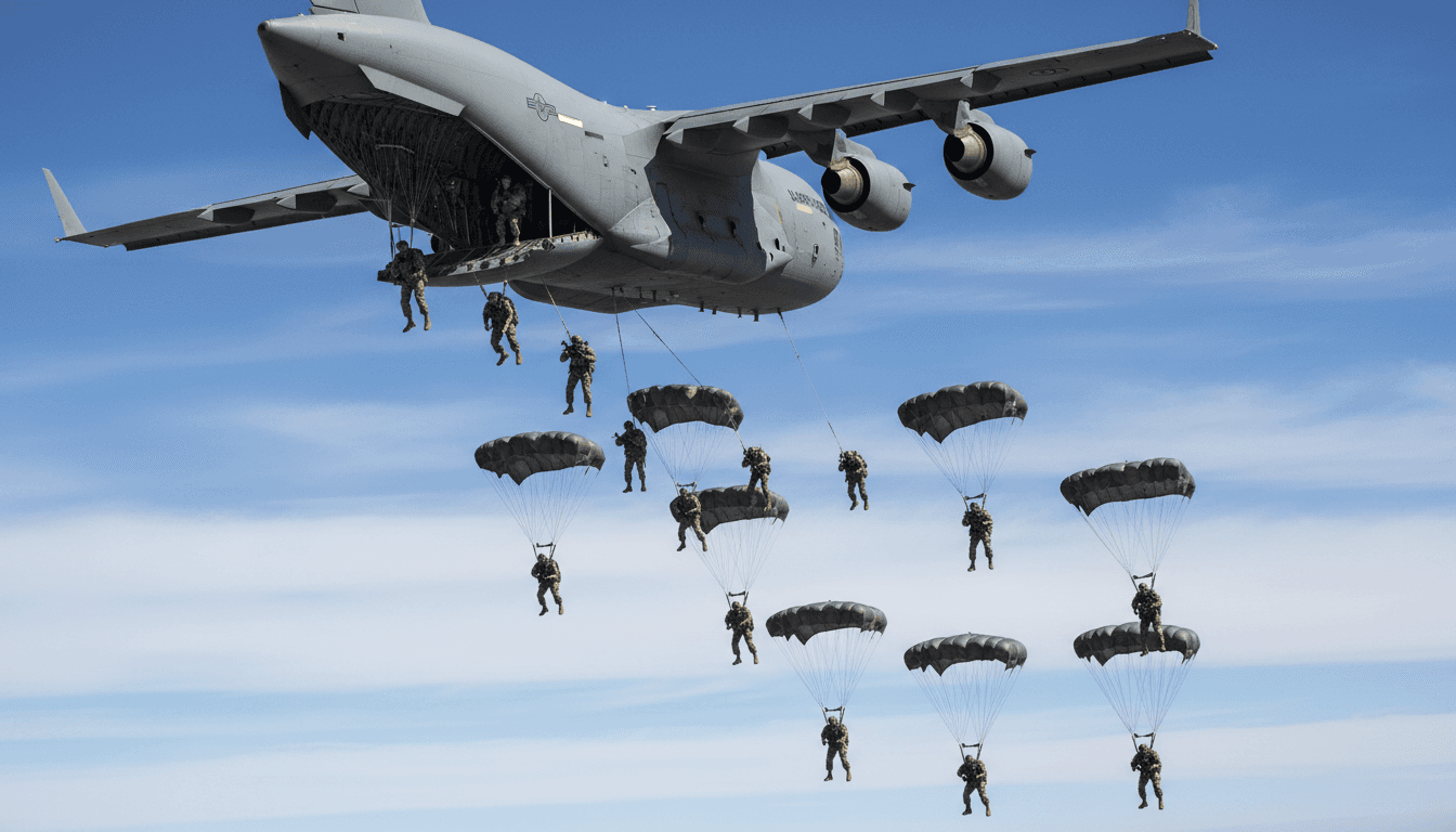 Mission runway lights and aircraft posture capture the SSVA airborne spirit.